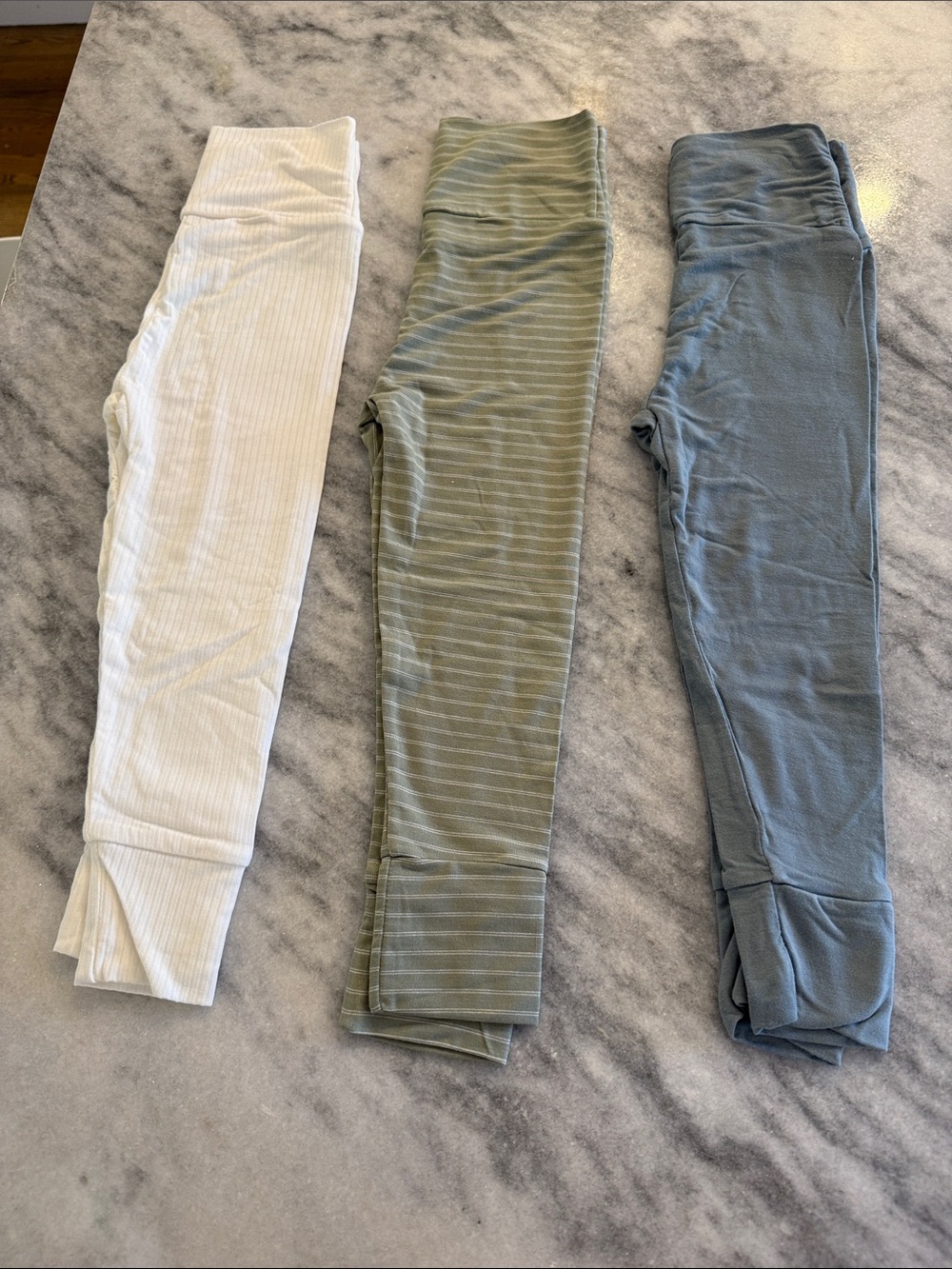 Kids Ribbed Leggings - White, Olive Stripe & Slate Blue